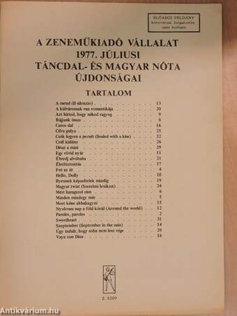 A Zeneműkiadó Vállalat 1977. júliusi táncdal- és magyar nóta újdonságai