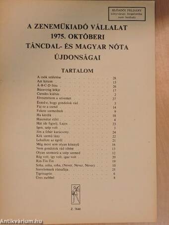 A Zeneműkiadó Vállalat 1975. októberi táncdal- és magyar nóta újdonságai