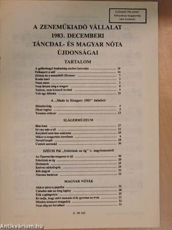 A Zeneműkiadó Vállalat 1983. decemberi táncdal- és magyar nóta újdonságai