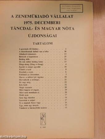 A Zeneműkiadó Vállalat 1975. decemberi táncdal- és magyar nóta újdonságai