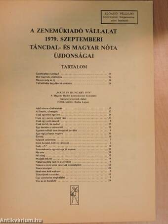 A Zeneműkiadó Vállalat 1979. szeptemberi táncdal- és magyar nóta újdonságai