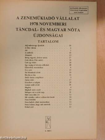 A Zeneműkiadó Vállalat 1978. novemberi táncdal- és magyar nóta újdonságai