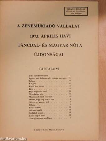 A Zeneműkiadó Vállalat 1973. április havi táncdal- és magyar nóta újdonságai