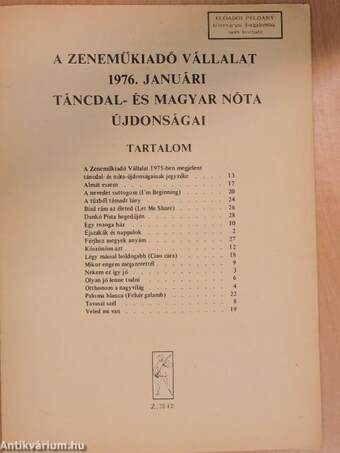 A Zeneműkiadó Vállalat 1976. januári táncdal- és magyar nóta újdonságai