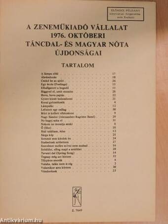 A Zeneműkiadó Vállalat 1976. októberi táncdal- és magyar nóta újdonságai