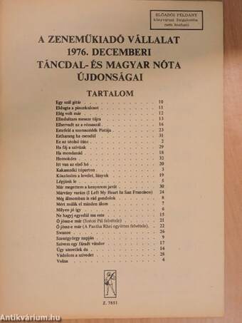 A Zeneműkiadó Vállalat 1976. decemberi táncdal- és magyar nóta újdonságai