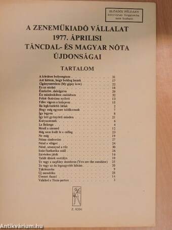 A Zeneműkiadó Vállalat 1977. áprilisi táncdal- és magyar nóta újdonságai