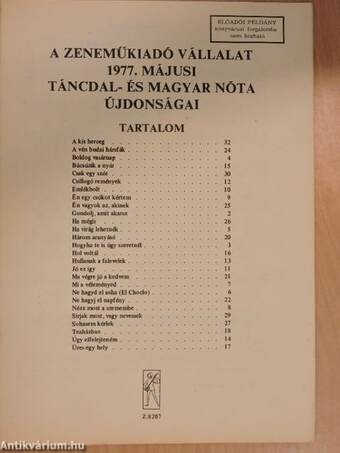 A Zeneműkiadó Vállalat 1977. májusi táncdal- és magyar nóta újdonságai