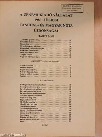 A Zeneműkiadó Vállalat 1980. júliusi táncdal- és magyar nóta újdonságai