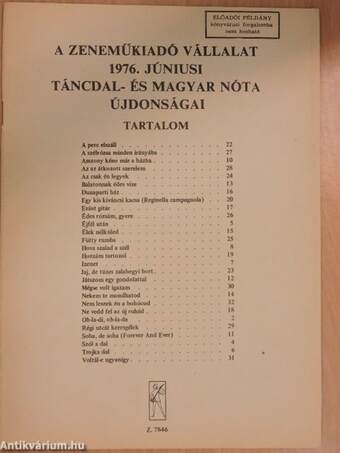 A Zeneműkiadó Vállalat 1976. júniusi táncdal- és magyar nóta újdonságai