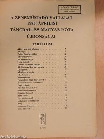 A Zeneműkiadó Vállalat 1975. áprilisi táncdal- és magyar nóta újdonságai