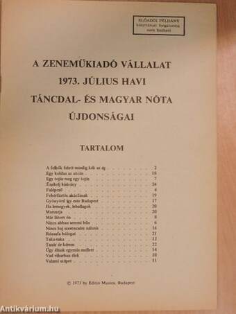 A Zeneműkiadó Vállalat 1973. július havi táncdal- és magyar nóta újdonságai