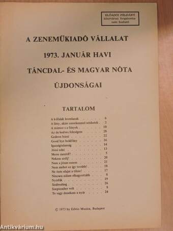 A Zeneműkiadó Vállalat 1973. január havi táncdal- és magyar nóta újdonságai