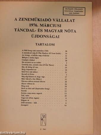 A Zeneműkiadó Vállalat 1976. márciusi táncdal- és magyar nóta újdonságai
