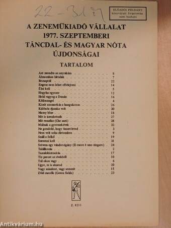 A Zeneműkiadó Vállalat 1977. szeptemberi táncdal- és magyar nóta újdonságai