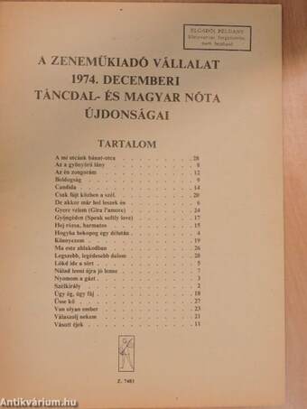 A Zeneműkiadó Vállalat 1974. decemberi táncdal- és magyar nóta újdonságai