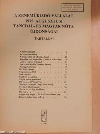 A Zeneműkiadó Vállalat 1975. augusztusi táncdal- és magyar nóta újdonságai