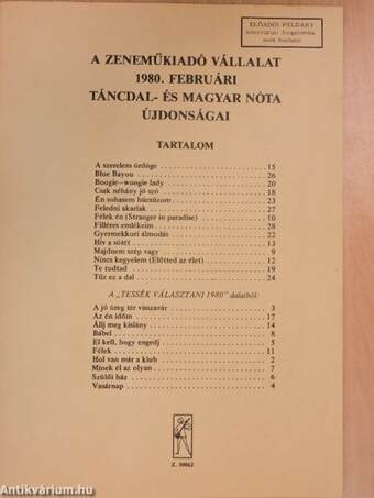 A Zeneműkiadó Vállalat 1980. februári táncdal- és magyar nóta újdonságai