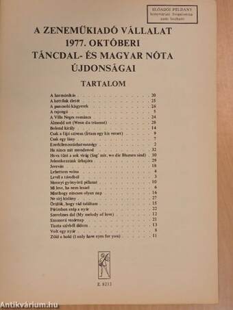 A Zeneműkiadó Vállalat 1977. októberi táncdal- és magyar nóta újdonságai