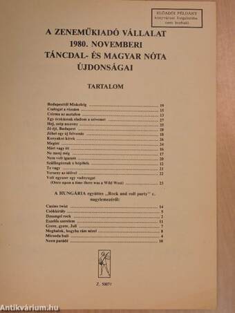 A Zeneműkiadó Vállalat 1980. novemberi táncdal- és magyar nóta újdonságai