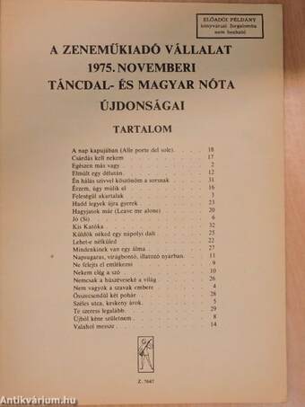 A Zeneműkiadó Vállalat 1975. novemberi táncdal- és magyar nóta újdonságai