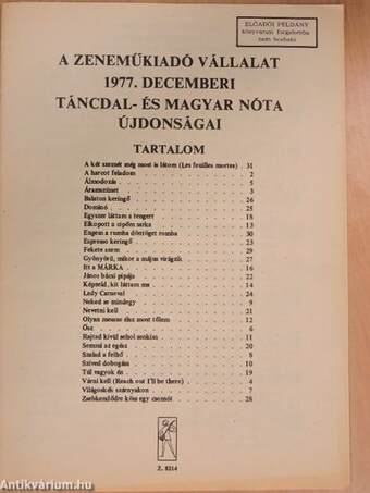 A Zeneműkiadó Vállalat 1977. decemberi táncdal- és magyar nóta újdonságai