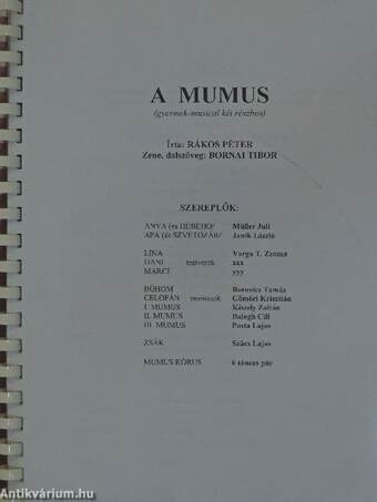 A mumus című gyermek-musical színházi szövegkönyve