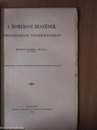 A homerosi beszédek tömeglélektani vonatkozásukban