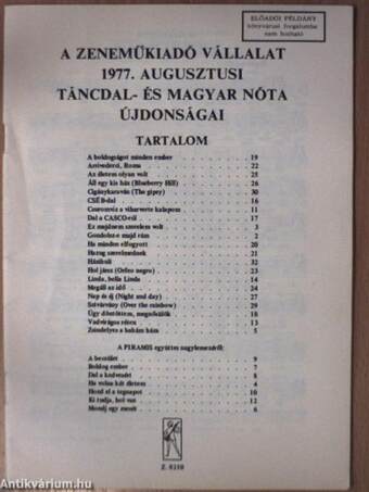 A Zeneműkiadó Vállalat 1977. augusztusi táncdal- és magyar nóta újdonságai