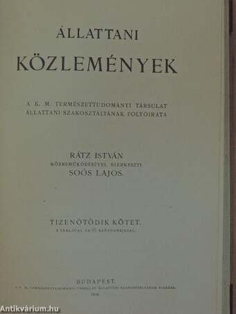 Állattani Közlemények 1915-1916/1-4.