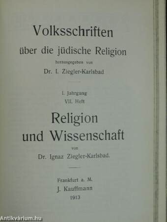 Volksschriften über die jüdische Religion 1912-1913.