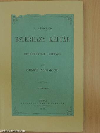 A herczeg Esterházy képtár műtörténelmi leirása