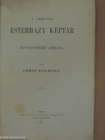 A herczeg Esterházy képtár műtörténelmi leirása