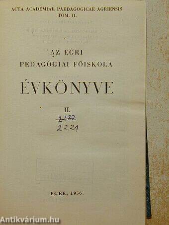 Az Egri Pedagógiai Főiskola Évkönyve 1956. II.