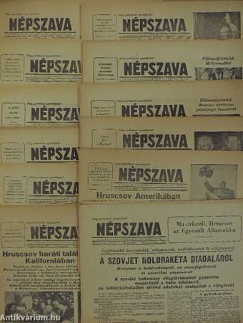 Hruscsov amerikai látogatásával kapcsolatos vezércikkeket tartalmazó Népszava számok egyedi gyűjteménye (12 db)