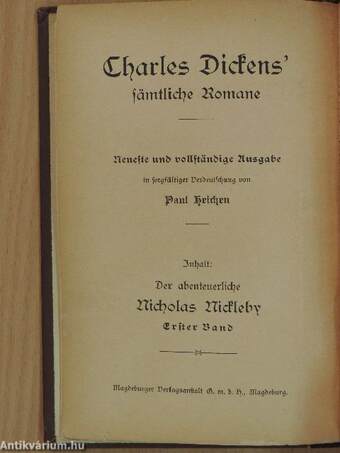 Der abenteuerliche Nicholas Nickleby I-II. (gótbetűs)