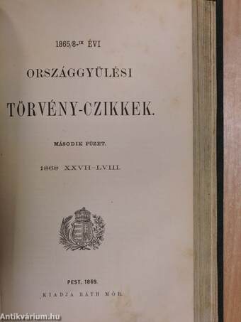 1865/8-ik évi országgyülési törvény-czikkek I-II.