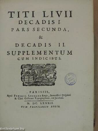 Titi Livii Patavini historiarum libri qui extant. Joh. Freinshemii II. (töredék)