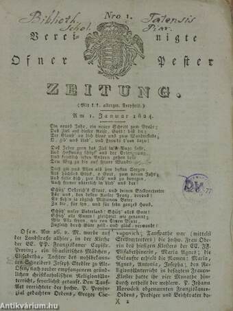 Vereinigte Ofner-Pester Zeitung 1824. (gótbetűs) (nem teljes évfolyam)