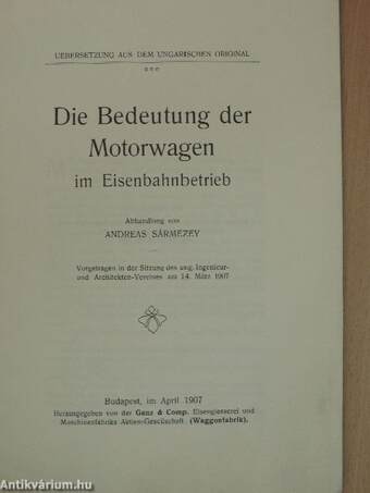 Die Bedeutung der Motorwagen im Eisenbahnbetrieb