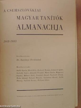 A csehszlovákiai magyar tanítók almanachja 1918-1933