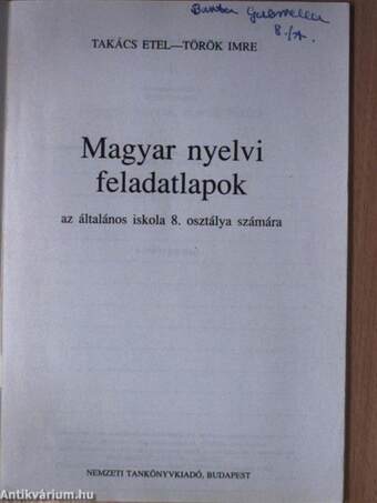 Magyar nyelvi feladatlapok 8.