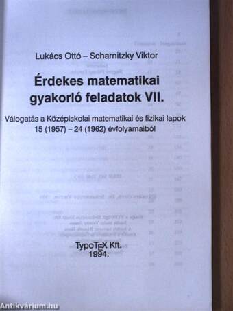 Érdekes matematikai gyakorló feladatok VII.