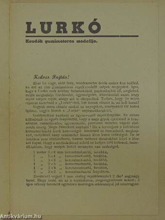 MR-kg-8 "Lurkó" kezdők gumimotoros modellje