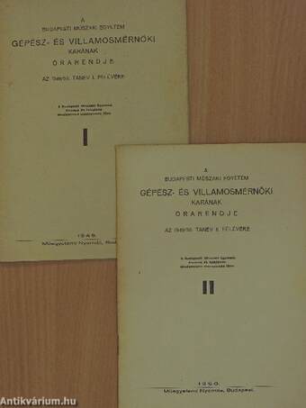 A Budapesti Műszaki Egyetem Gépész- és Villamosmérnöki Karának órarendje az 1949/50. tanév I. és II. félévére I-II.