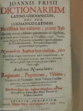 Dictionarium latino-germanicum, nec non germanico-latinum I-II.