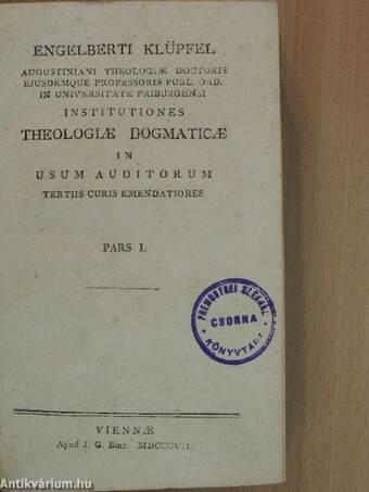 Institutiones Theologiae Dogmaticae I.