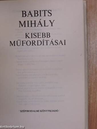 Babits Mihály kisebb műfordításai