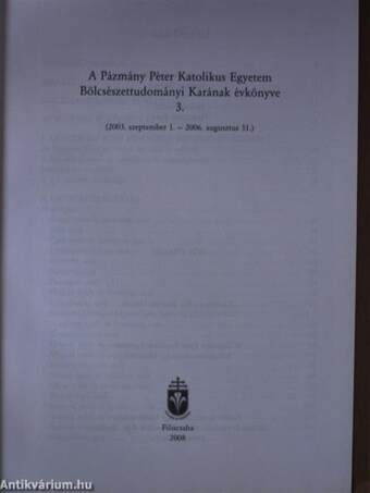 A Pázmány Péter Katolikus Egyetem Bölcsészettudományi Karának évkönyve 3.