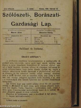 Szőlőszeti-, Borászati- és Gazdasági Lap 1881. (nem teljes évfolyam)